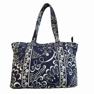 VERA BRADLEY Twirly Birds Large Quilted Fabric Tote Bag Handbag in Navy Blue